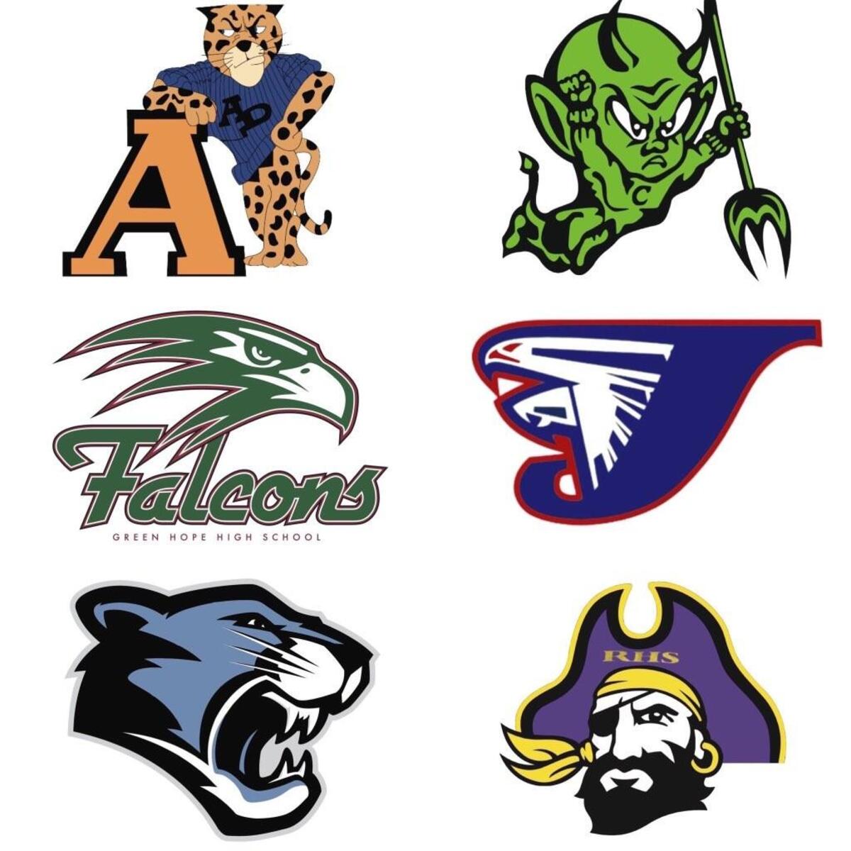 Triangle 6 Conference: Athens Drive Jaguars, Cary Imps, Green Hope Falcons, Jordan Falcons, Panther Creek Catamounts, Riverside Pirates.