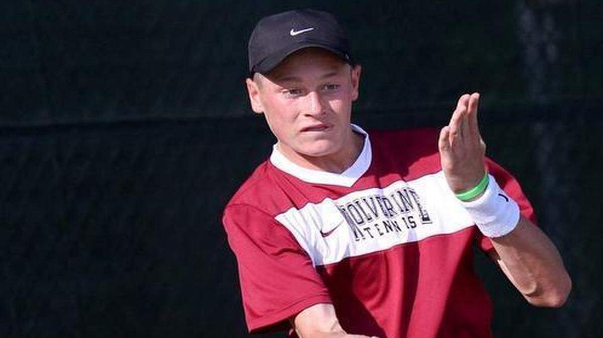
Wakefield’s Bo Boyden returns a ball during the 2013 NCHSAA 4A individual singles championship match. 
