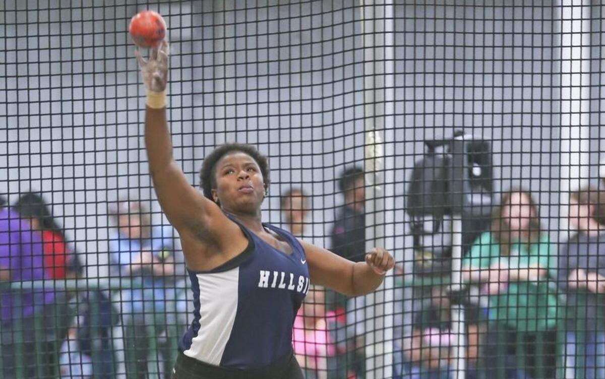 Hillside's Kayla Beasley competes in the girls shot put and after a back and forth battle with Wakefield's Veronica Fraley wins the 4A championship. Coverage from the 4A NCHSAA State Indoor Championships held in Winston-Salem, N.C. on Saturday, February 11, 2017.