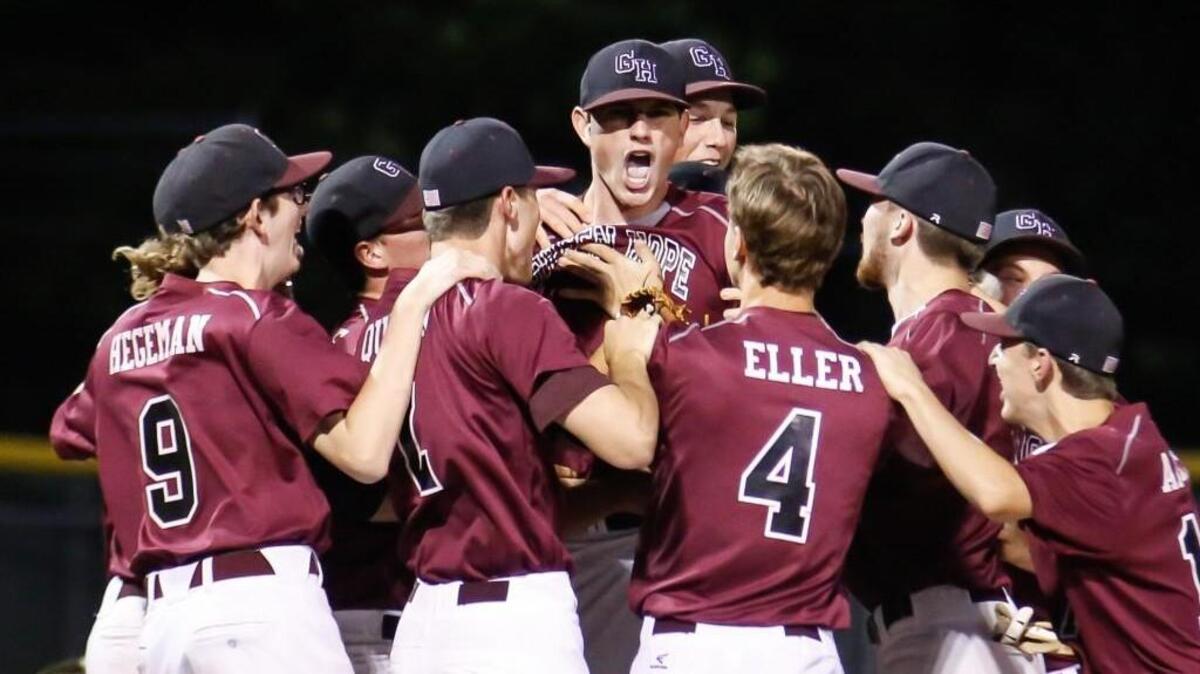 Green Hope's team celebrates after the final out of JH Rose's baseball game at Green Hope on Friday, May 20, 2016. Green Hope won the game 2-1.