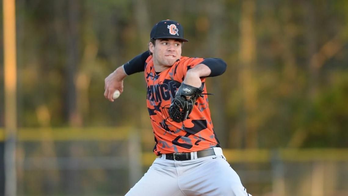 Bryse Wilson (10) of Orange pitches for the Panthers. The Chapel Hill Tigers played the Orange Panthers in a baseball game that took place in Chapel Hill, N.C. on Tuesday, April 5, 2016. Chapel Hill won 3-2.