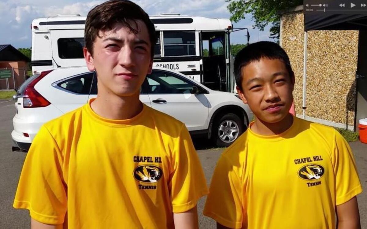 The only senior in Chapel Hill’s starting tennis lineup, Jared Weber (left) teamed with freshman Jerry Cai for just the second time this year and won the Big-8 doubles championship with a straight-set win Wednesday over Orange’s Lee Oeschle and Lionel Reid-Shaw.