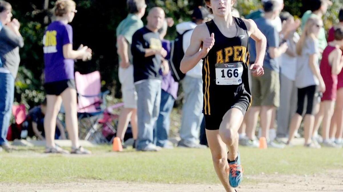 Apex's Ben Savino finished second in the boys SWAC cross country championships, which were held on Wednesday, October 21, 2015 in Cary.