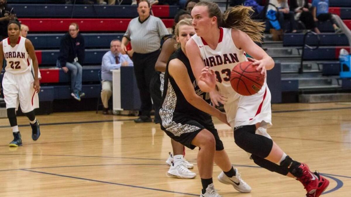 Jordan’s Liz Layne begins her drive to the basket. The East Chapel Hill Wildcats and Jordan Falcons played a girls basketball game in Durham, N.C. on Friday, December 11, 2015. Jordan won 61-19.