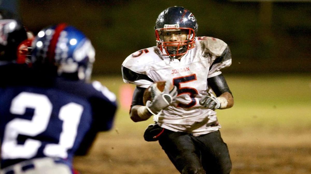 
Durham Jordan hasn’t been to the playoffs since wide receiver T.J. Thorpe (5), now at Virginia, played for the Falcons.
