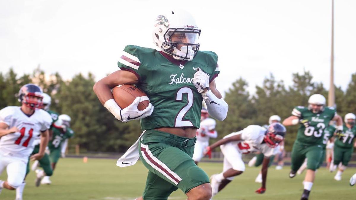 Green Hope receiver Jordyn Adams (2) carries the ball on an end-around during the Southern Nash game at Green Hope on Friday, August 18, 2017. Southern Nash won the game 38-28.