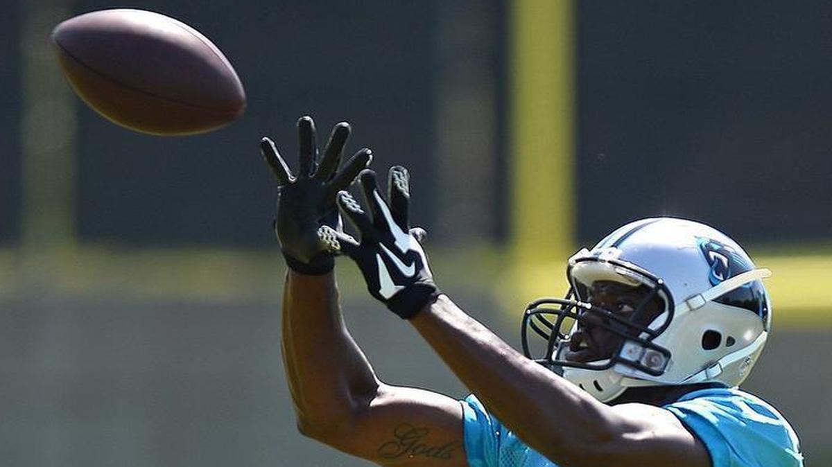 
Carolina Panthers wide receiver Stephen Hill, shown during a practice in June, was cited Tuesday for possession of drug paraphernalia during a traffic stop in Concord.
