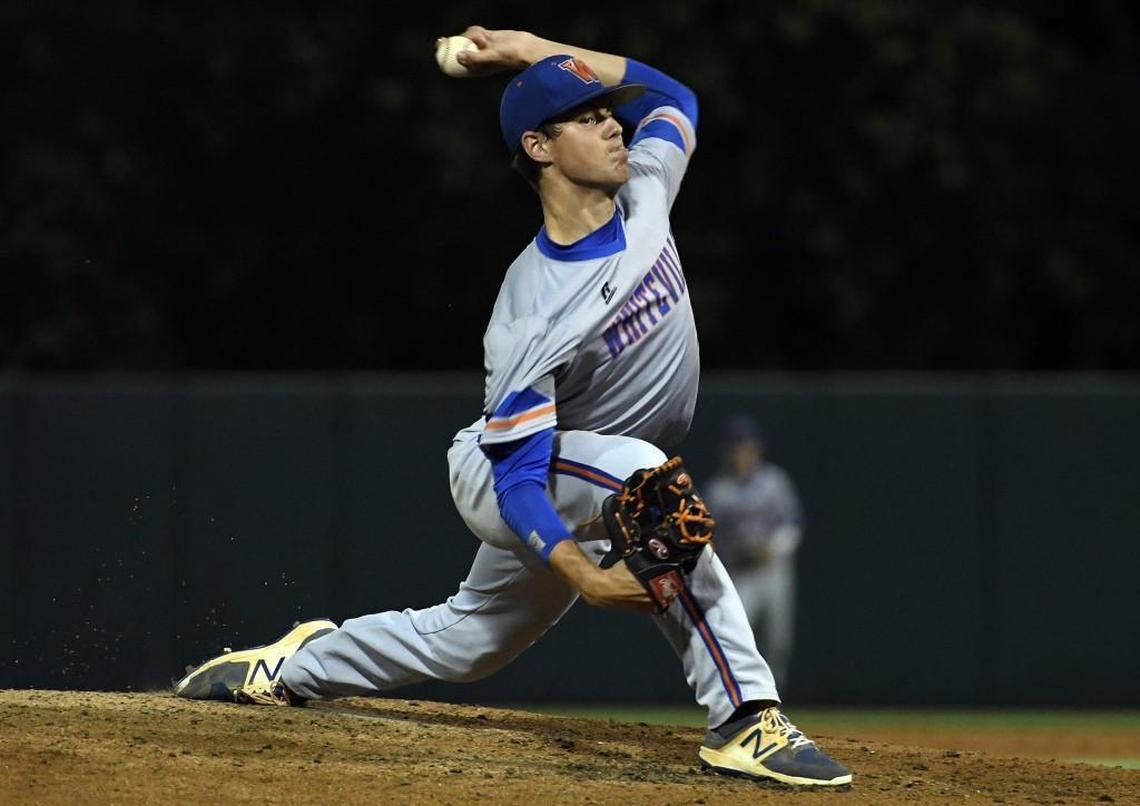 Whiteville's MacKenzie Gore pitches against the Murphy Bulldogs in the NCHSAA 1A Championship game in Raleigh, N.C. Friday, June 2, 2017.