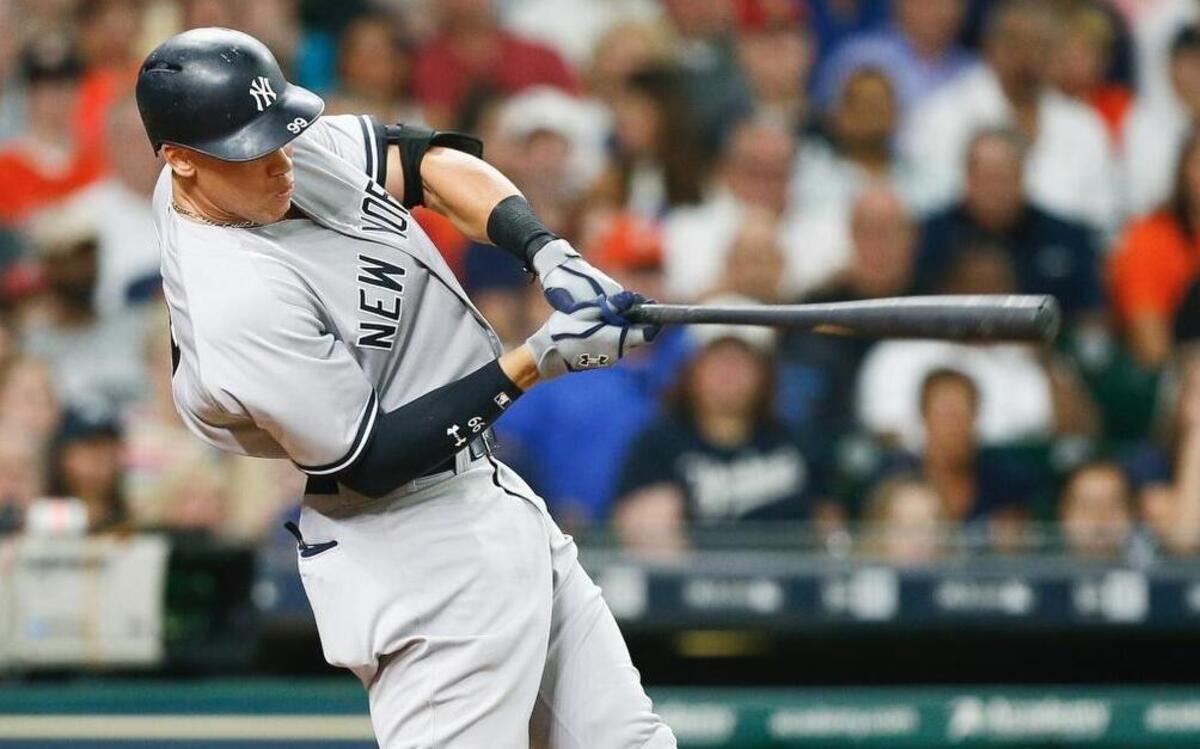 Aaron Judge of the New York Yankees strikes out in the third inning against the Houston Astros at Minute Maid Park on June 30, 2017 in Houston, Texas.