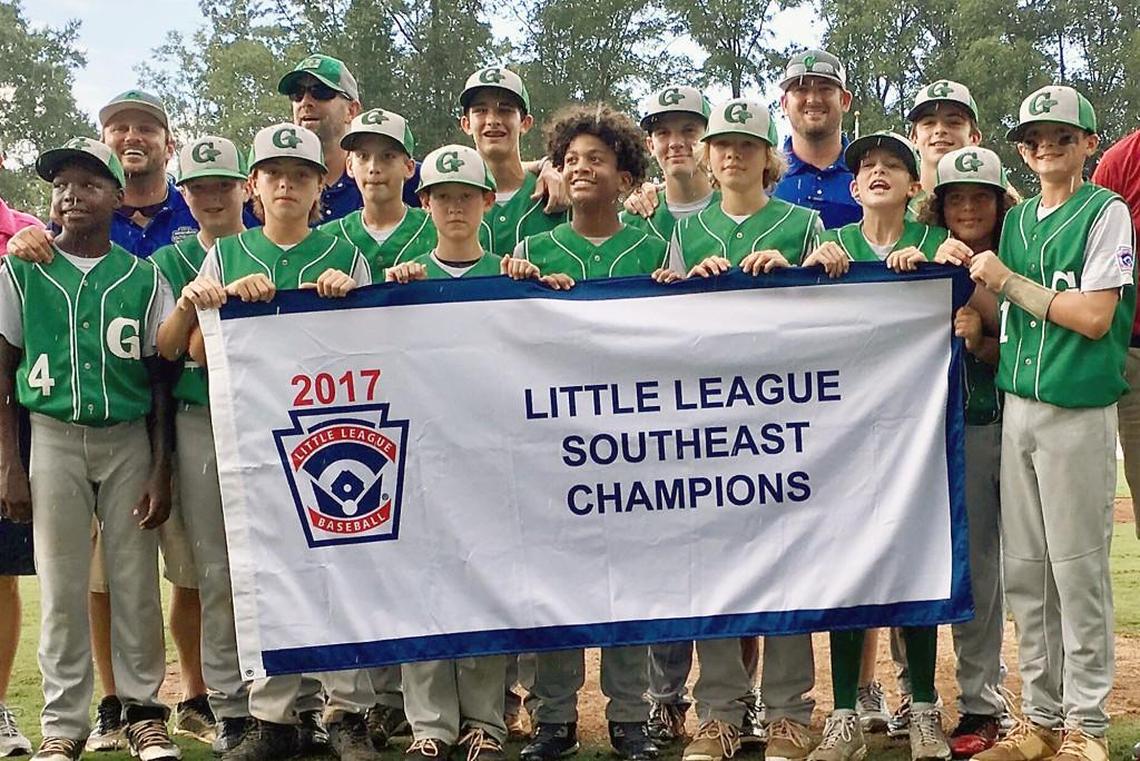 The Greenville North State All Stars pose for a photo after winning the Little League Baseball Southeast Regional Wednesday, Aug. 9, 2017. Pictured are (front row, from left) Cash Daniels-Moye, Joesph Bryne, Jacob Caulder, Bryce Jackson, Cameron Greenway, Drew Fields, Ashton Byars and Chase Anderson; and (back row, from left) coach Mike Vaughn, Luke Lambert, manager Brian Fields, Will Casey, Matthew Matthijs, Carson Hardee, coach Jake Allen and Thomas Barrett.