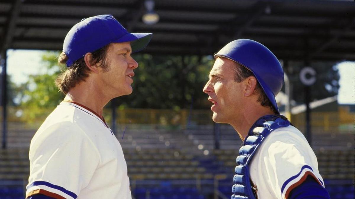 Tim Robbins, left (pitcher "Nuke" LaLoosh), and Kevin Costner (catcher Crash Davis) starred in the movie "Bull Durham."