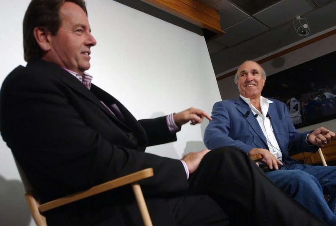 Durham native Thom Mount, left, the producer of the hit movie 'Bull Durham', and Ron Shelton, who was a writer and the director of the film, talk about the experience as part of the 20th anniversary celebration in Durham in April 2008.