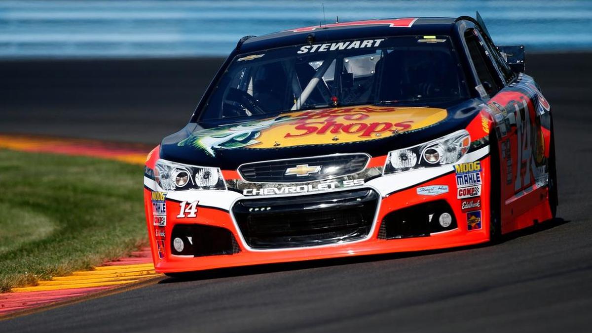 
Tony Stewart, driver of the #14 Bass Pro Shops/Mobil 1 Chevrolet, practices for the NASCAR Sprint Cup Series Cheez-It 355 at Watkins Glen International on August 7, 2015 in Watkins Glen, New York. (Photo by Todd Warshaw/Getty Images)
