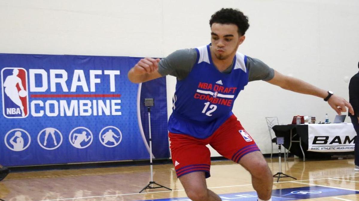
Duke's Tyus Jones participates in agility drills at the NBA Combine Thursday in Chicago.
