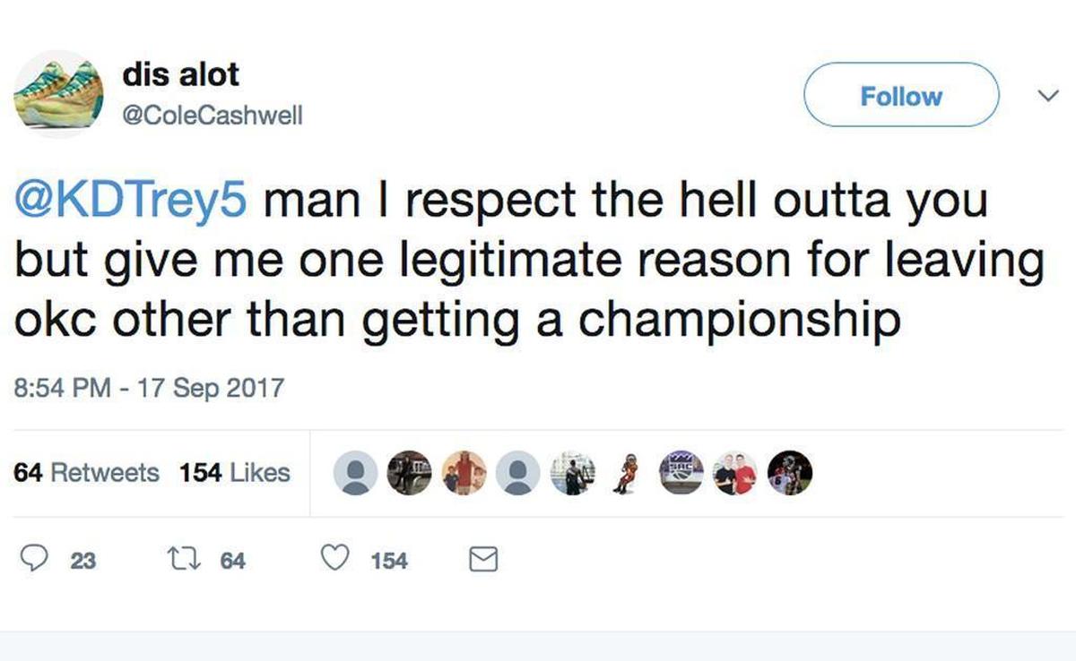 A screenshot of Cary teen Cole Cashwell’s tweet that reportedly got a revealing response from NBA star Kevin Durant.