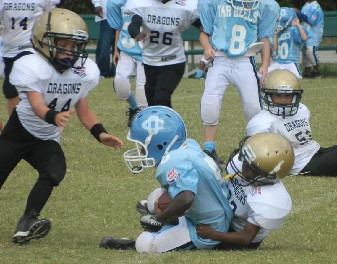 Knightdale Dragons and Orange County play in Hillsborough on Sept. 28th. The Dragons compete in the Consolidated Football Federation of the Pop Warner Little Scholars Program.