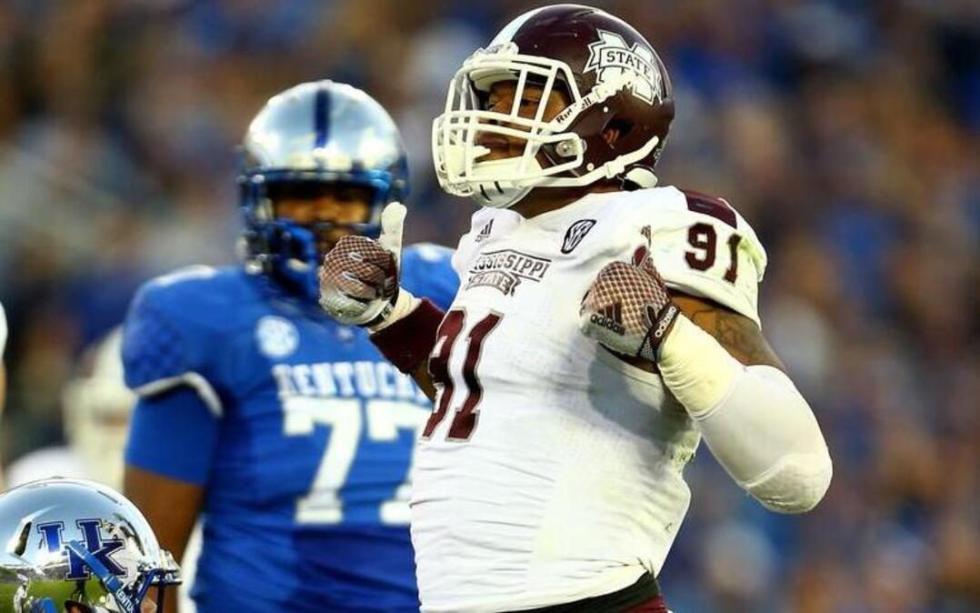 
Mississippi State’s Preston Smith (91) is one of a number of players who will be available in Thursday’s NFL draft who could fit the role of pass rusher in a 4-3 defense. 
