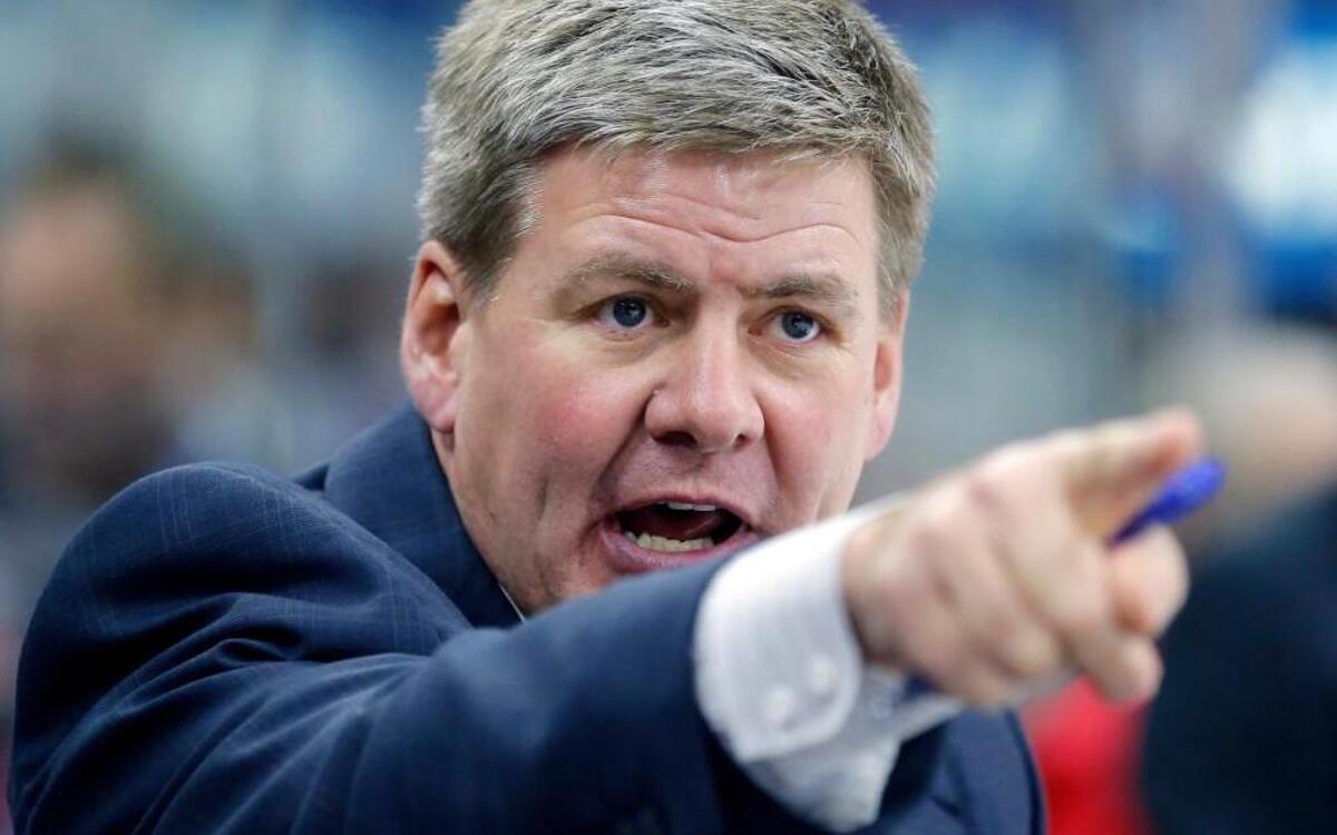 The Canes head coach Bill Peters directs the team during an NHL game played between the Carolina Hurricanes and the Toronto Maple Leafs at PNC Arena in Raleigh, N.C. on Nov. 20, 2015.