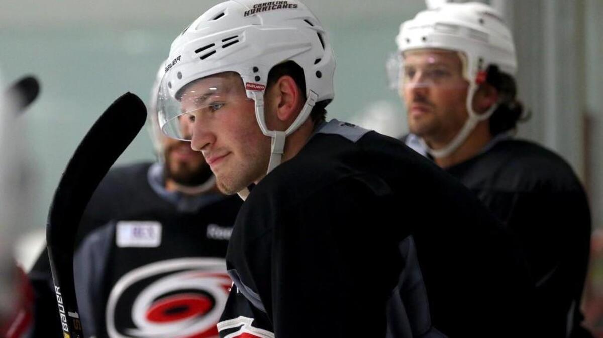 The Canes Brett Pesce at informal workout at Raleigh Center Ice in Raleigh on Sept. 14. The team takes to the ice Friday at PNC Arena to start the official training camp.