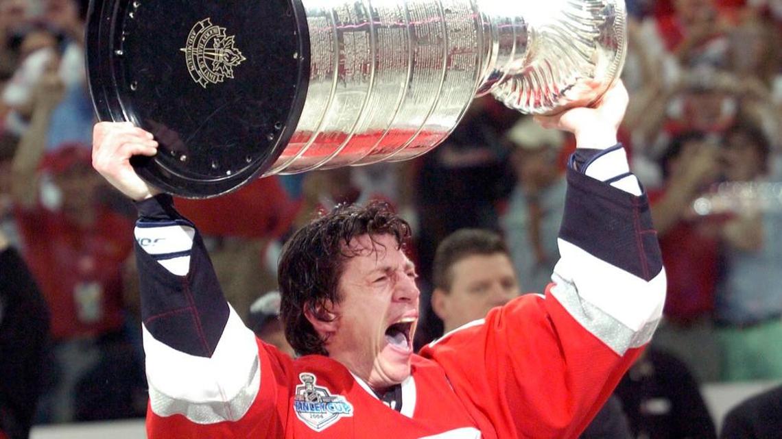 The Canes' Rod Brind'Amour hoists the Stanley Cup for all to see after the Carolina Hurricanes beat the Edmonton Oilers in Game 7 of the Stanley Cup finals in 2006.