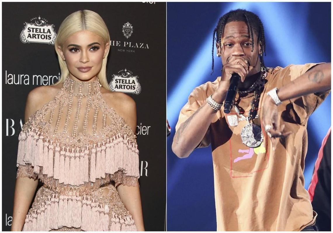 In this combination photo, TV personality Kylie Jenner, left, attends Harper’s Bazaar Icons celebration on Sept. 9, 2016, in New York and rapper Travis Scott performs at the 2017 iHeartRadio Music Festival on Sept. 23, 2017, in Las Vegas. In an Instagram post Sunday, Feb. 4, Jenner announced the birth of her baby girl born Thursday. It’s the first child for the 20-year-old reality star and the 25-year-old rapper. Jenner and Travis Scott said Tuesday their baby girl is named Stormi.