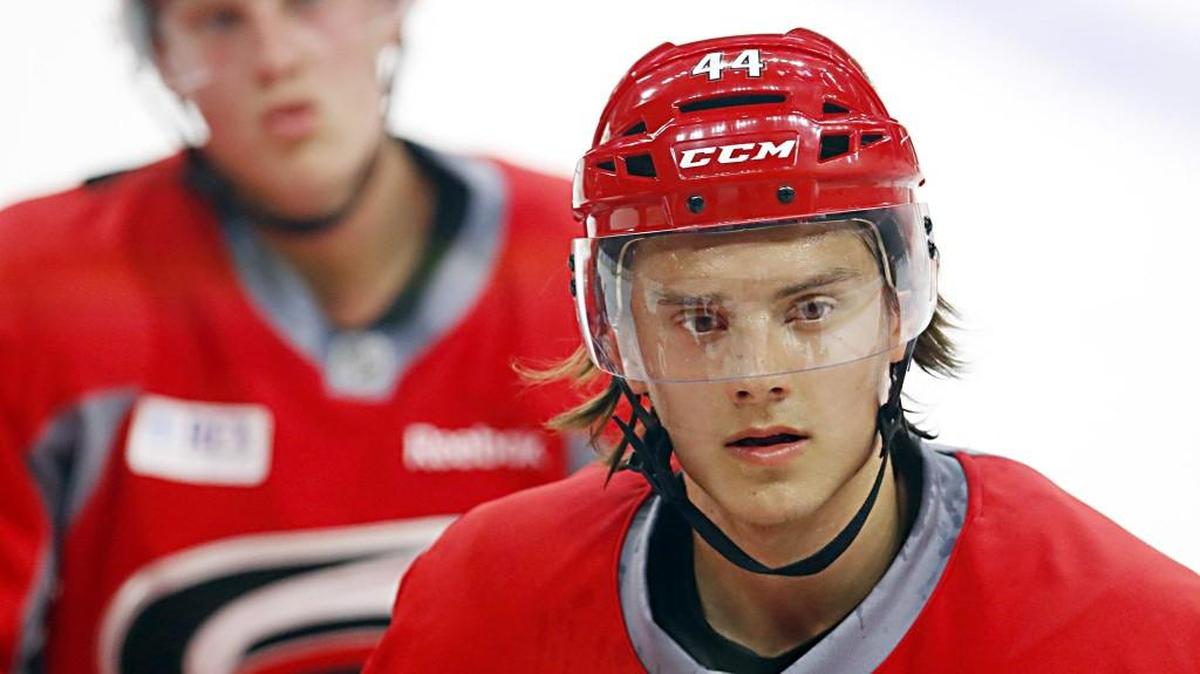Sebastian Aho at the Carolina Hurricanes development camp for NHL prospects held at PNC Arena in July 2015.