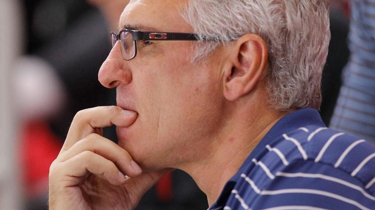 Canes general manager Ron Francis watches young players as the Carolina Hurricanes hold their prospect camp at PNC Arena on July 6, 2016.