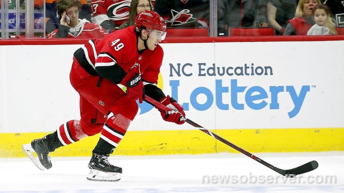 The Canes’ Victor Rask (49), who underwent hand surgery Sept. 13, 2018, will be counted on for a bounceback season in 2018-19.