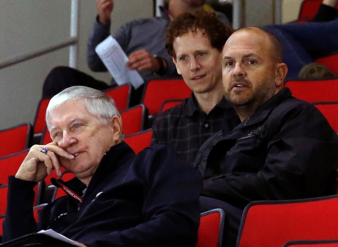 Eric Tulsky, center, has been promoted by the Carolina Hurricanes to vice president of hockey managment and strategy, it was announced July 10, 2018.