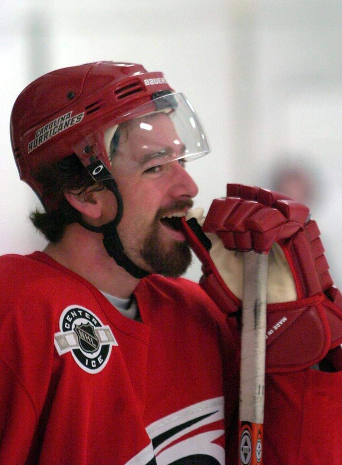 Justin Williams takes a break during practice at the Rec Zone in Raleigh on June 2, 2006. The Canes may be interested in bringing Williams back to the team as a free agent.