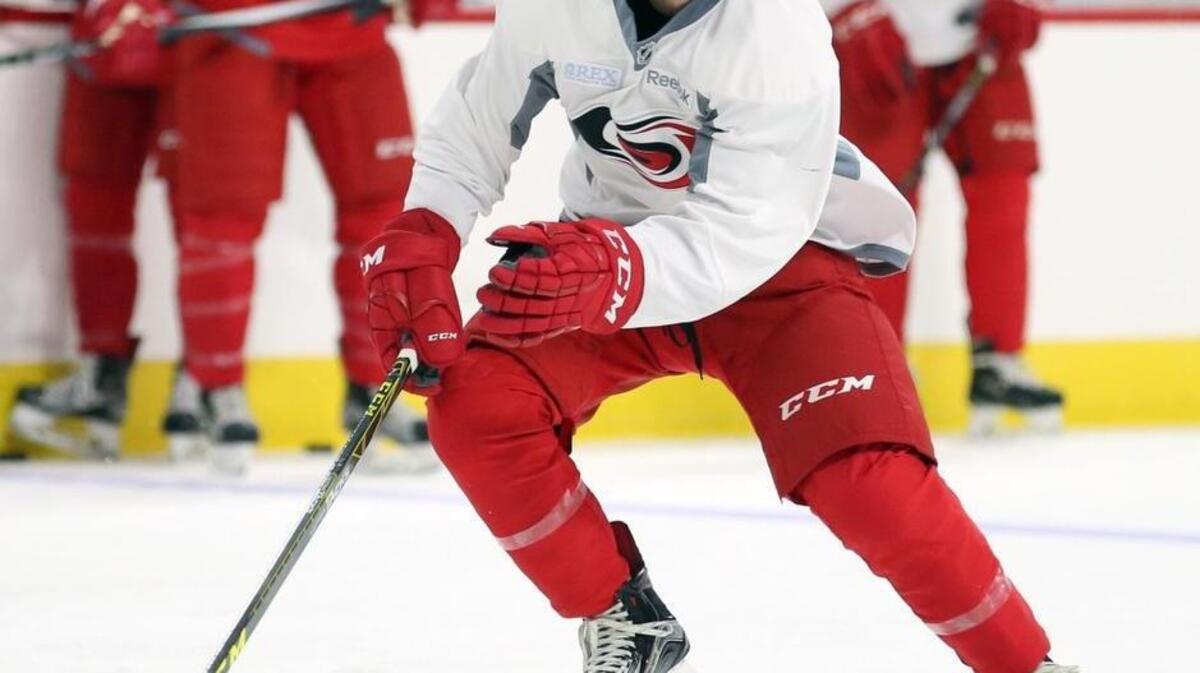 Josh Wilkins (85) moves the puck during the Carolina Hurricanes prospect camp at PNC Arena on July 6, 2016.