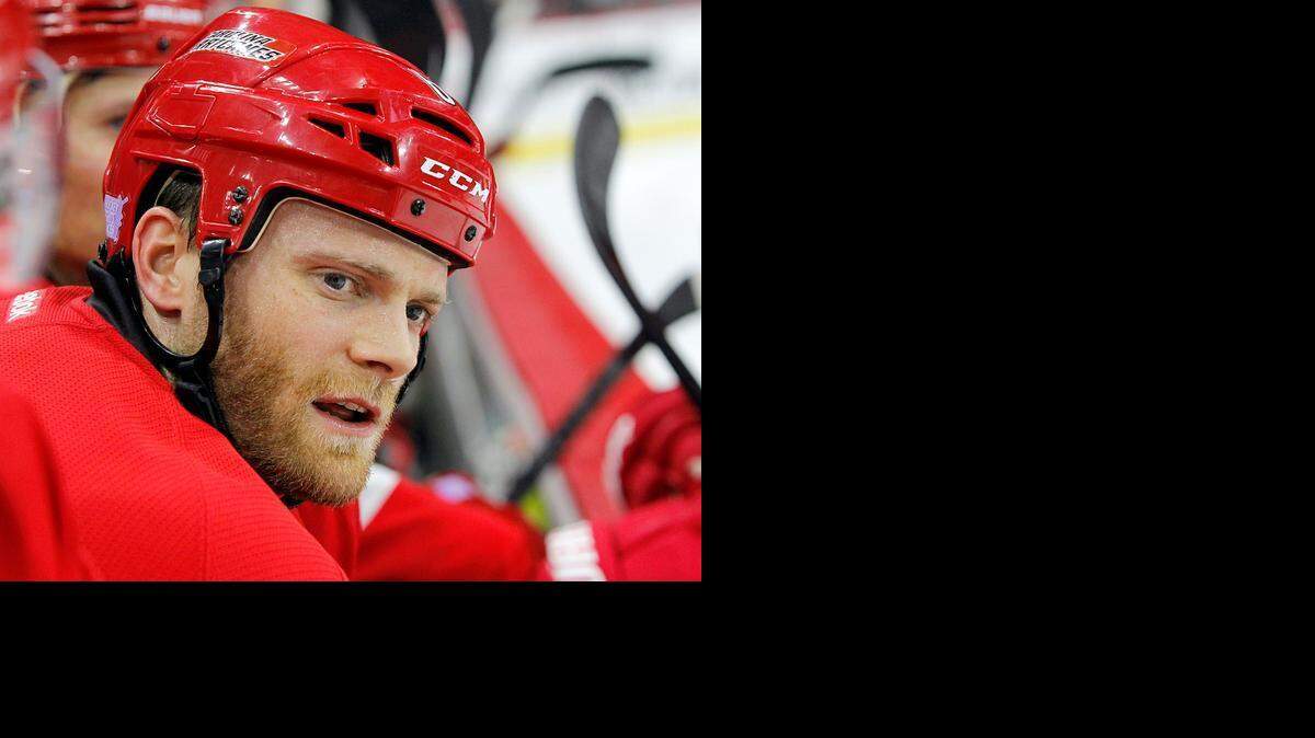 Canes defenseman Tim Gleason watches the action during an NHL game against San Jose Sharks in 2014.