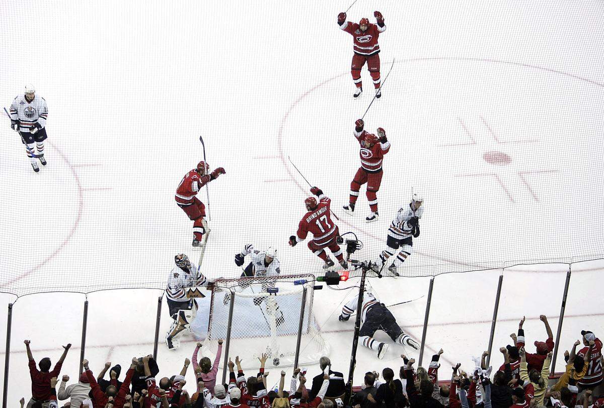 Game 1, 2006 Stanley Cup finals vs. Edmonton. The Hurricanes tied the biggest comeback in finals history, erasing a three-goal deficit before Andrew Ladd collided with Oilers goalie Dwayne Roloson behind the net. When backup Ty Conklin misplayed the puck behind the net, captain Rod Brind’Amour swept in to score the game-winner with 32 seconds to play..