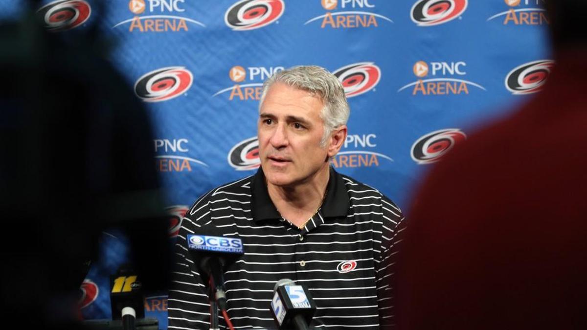 The Carolina Hurricanes general manager Ron Francis meets with media at PNC Arena on June 9.