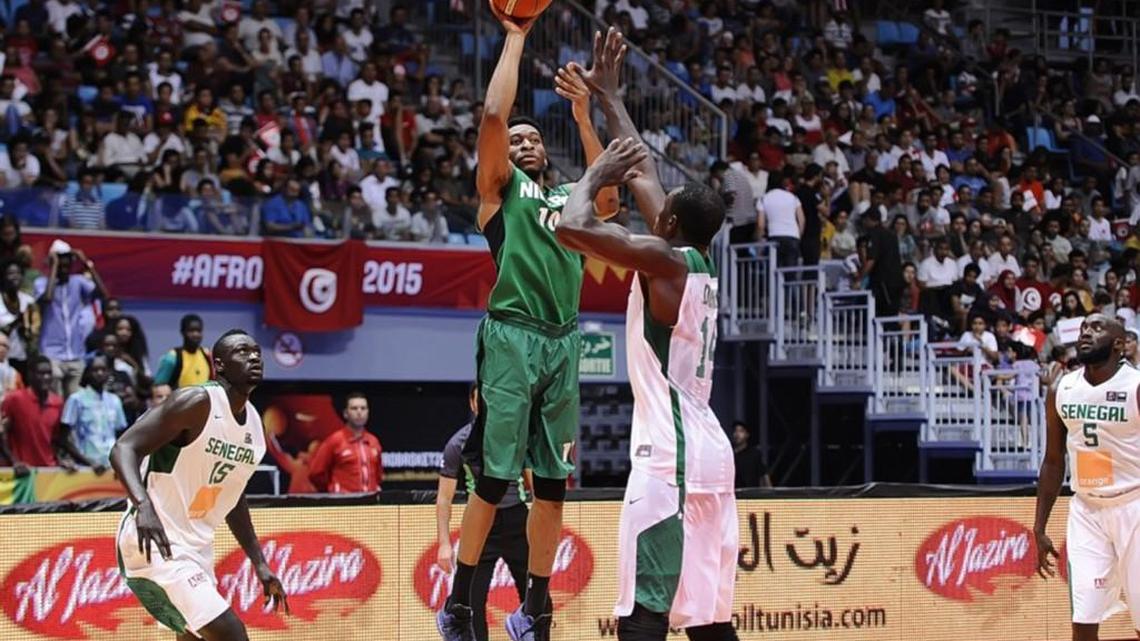 Stan Okoye pulls up for a shot during the Nigerian national basketball team’s semifinal game against Senegal in the AfroBasket tournament in Radès, Tunisia on Aug. 29, 2015. Nigeria won the championship to qualify for the 2016 Olympics.
