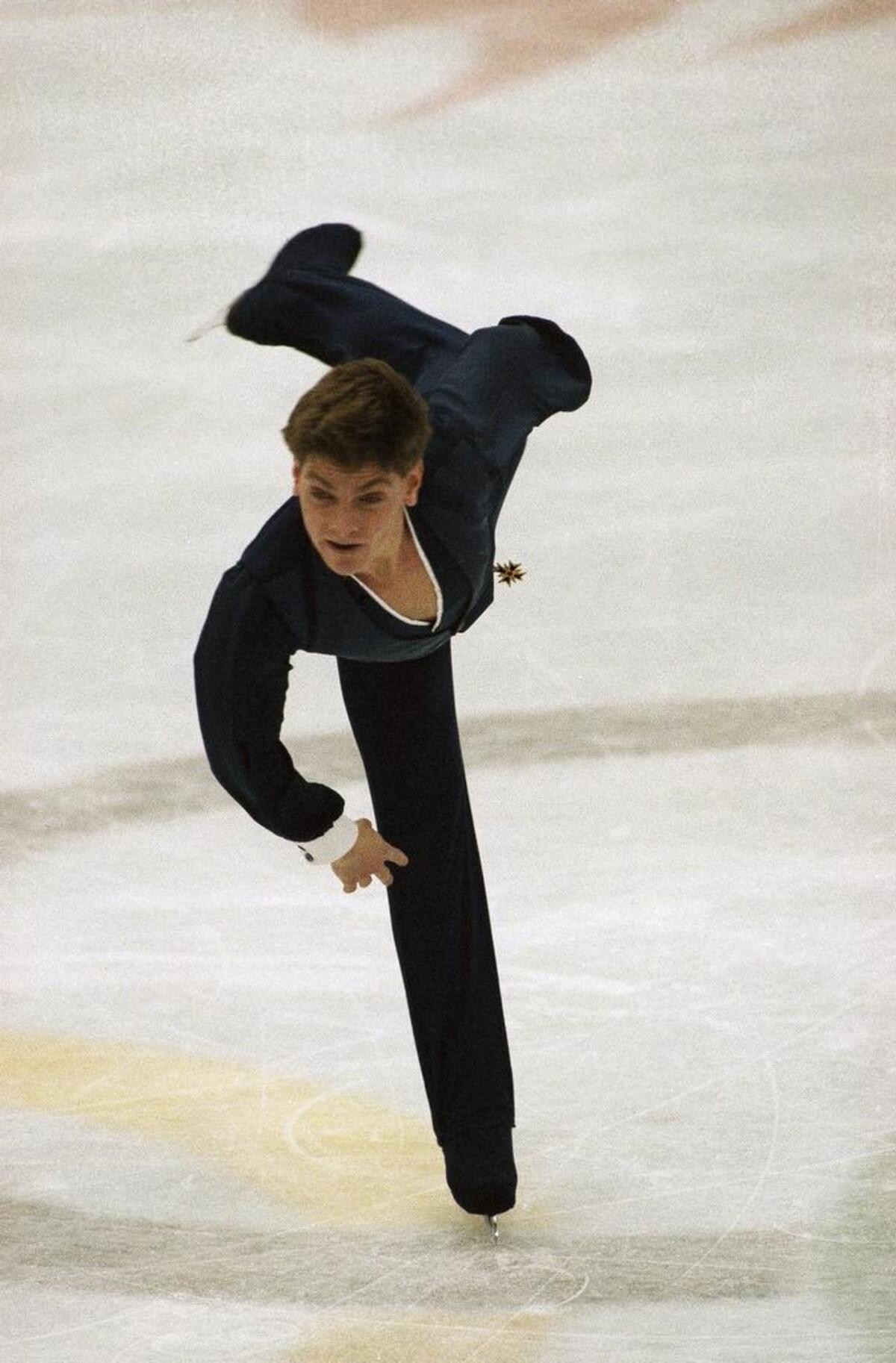 Paul Wylie of Denver, Colo., performs in the men’s figure skating original program at the 1992 Winter Olympic in Albertville, France on Thursday, Feb. 13, 1992. Wylie finished the first portion of the program in third place. (AP Photo/Lionel Cironneau)