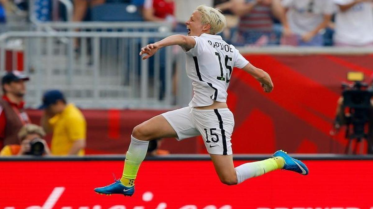  Megan Rapinoe of the United States celebrates her opening goal against Australia in the first half during the FIFA Women's World Cup 2015 Group D match.