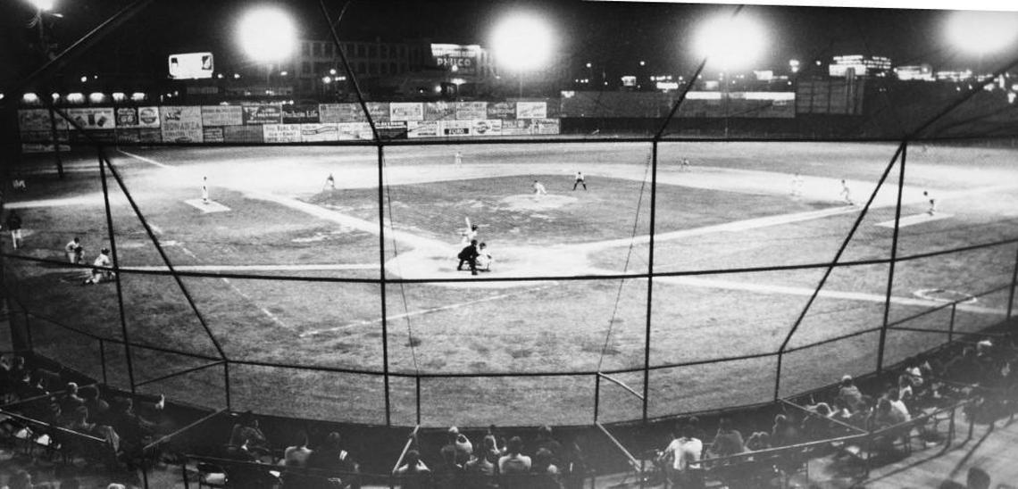 A baseball game at Raleigh's Devereux Meadow on April 21, 1970.