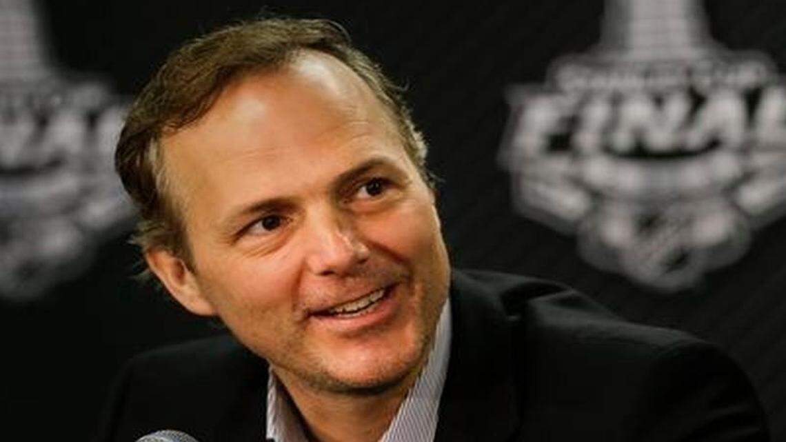 
Tampa Bay Lightning head coach Jon Cooper addresses the media during a press conference after their morning skate at the United Center Wednesday, June 10, 2015, in Chicago. 
