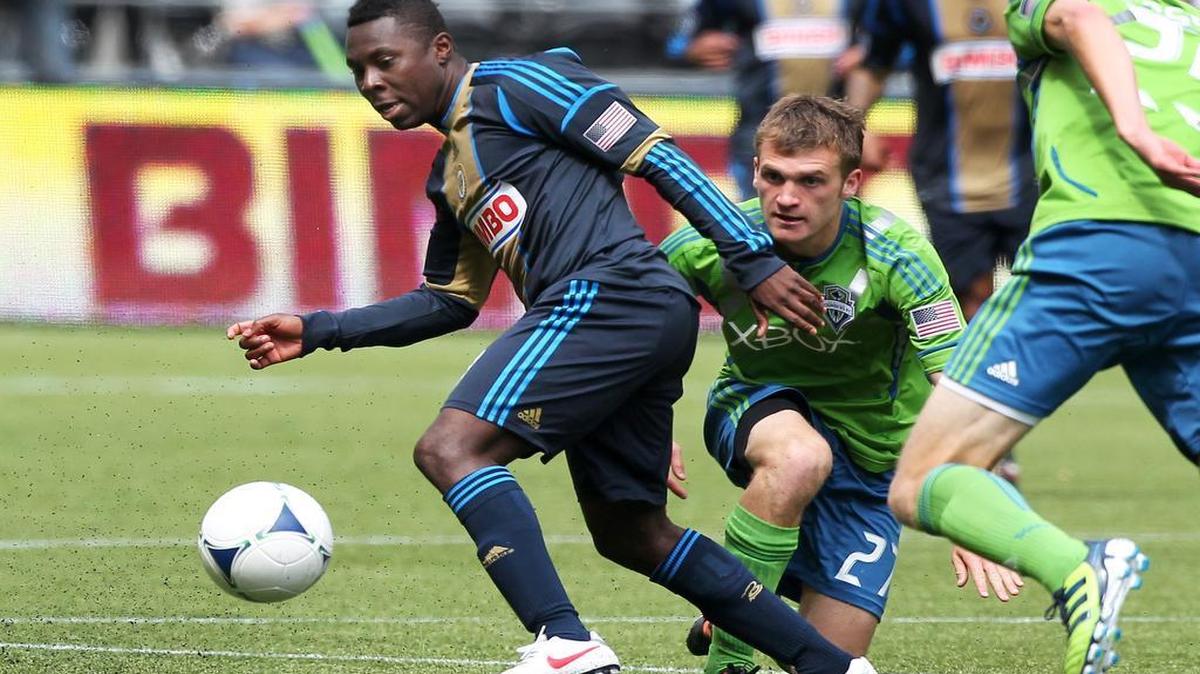 
Freddy Adu of the Philadelphia Union dribbles against the Seattle Sounders at CenturyLink Field on May 5, 2012 in Seattle, Washington. 
