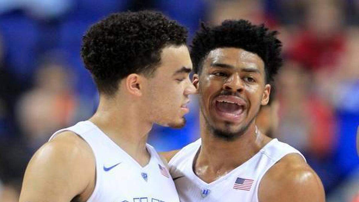 
For Duke’s Tyus Jones (5) and Quinn Cook, the road to the Final Four begins close to home on Friday in Charlotte, where the Blue Devils take on the North Florida-Robert Morris winner. 
