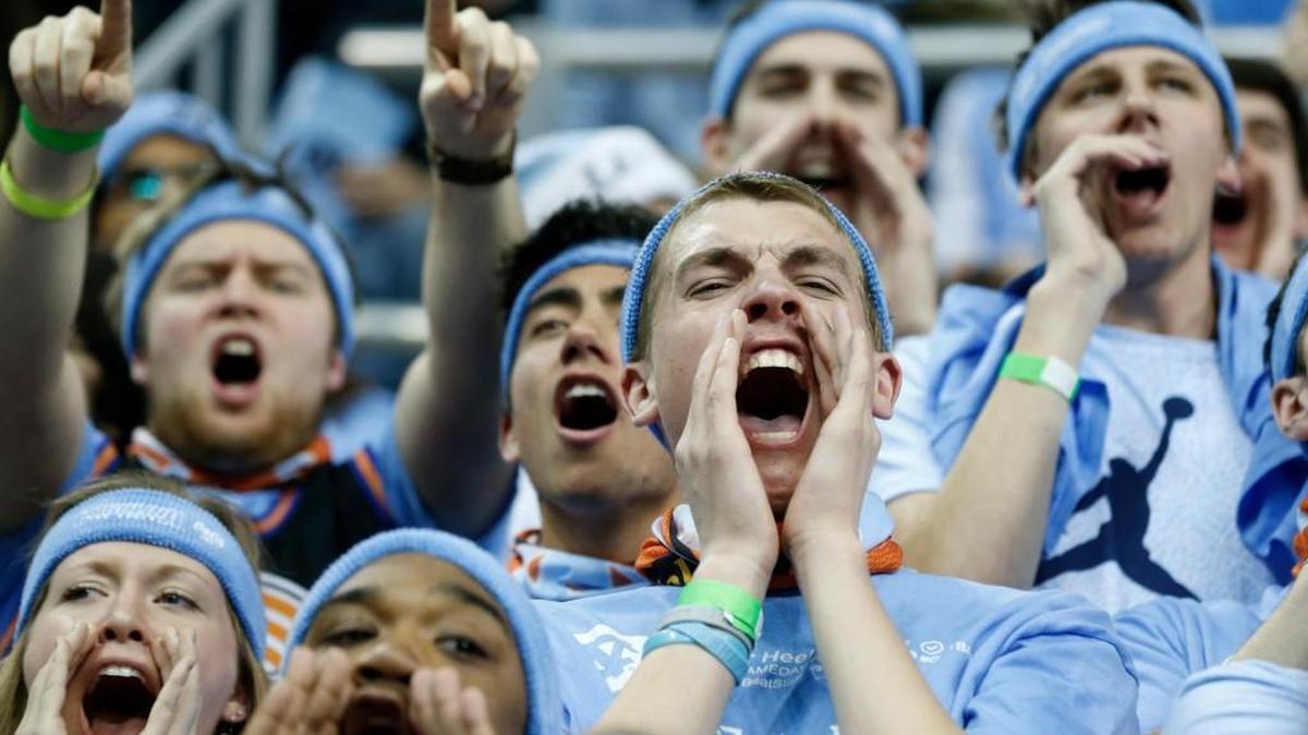 UNC fans cheer on the their team before N.C. State's game against North Carolina at the Smith Center in Chapel Hill, Tuesday, Feb. 24, 2015.