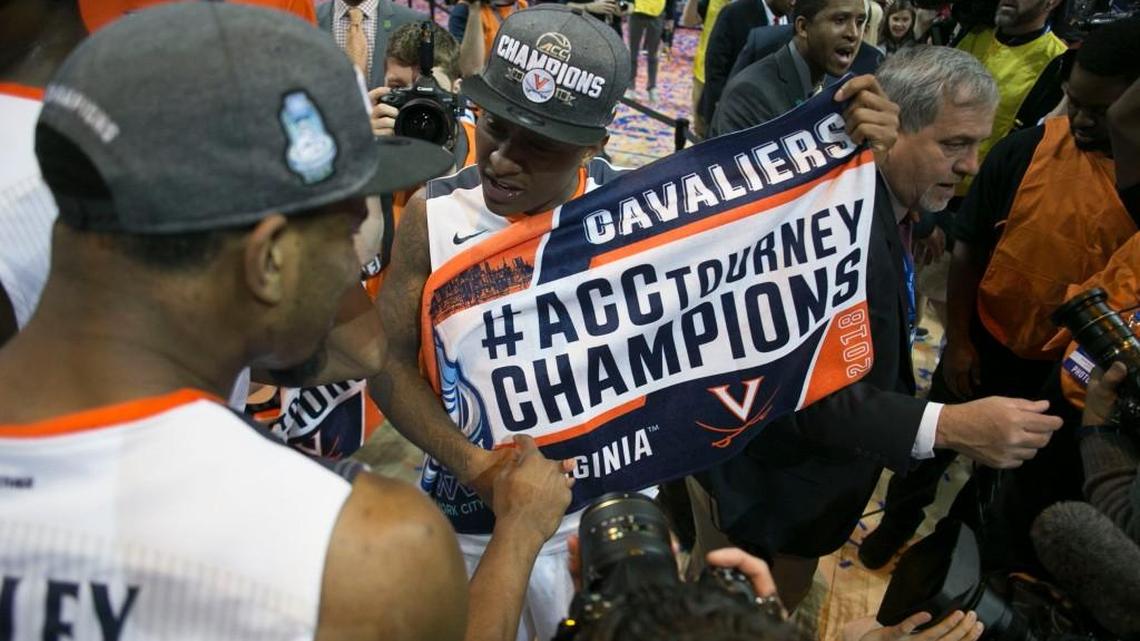 The Virginia Cavaliers celebrate their ACC Tournament Championship on Saturday, March 10, 2018 at the Barclays Center in Brooklyn, NY.