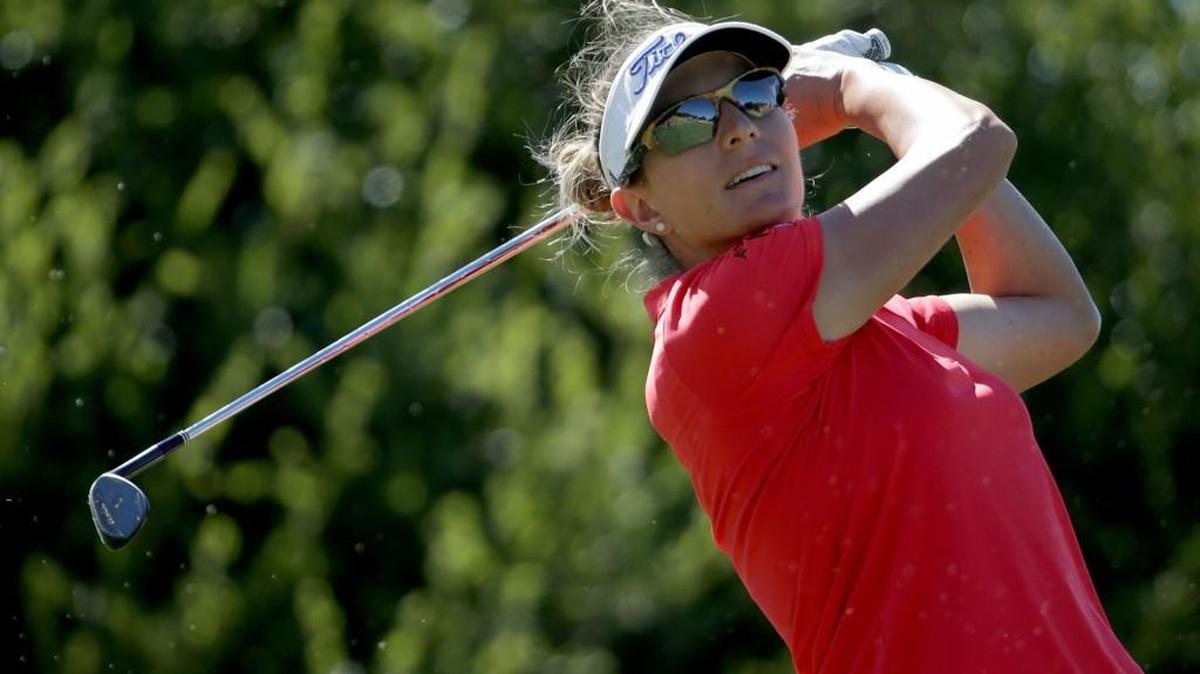 Brittany Lang hits a tee shot on the first playoff hole against Anna Nordqvist of Sweden during the final round of the U.S. Women's Open at the CordeValle Golf Club on Sunday in San Martin, California. (Photo by Jeff Gross/Getty Images)
