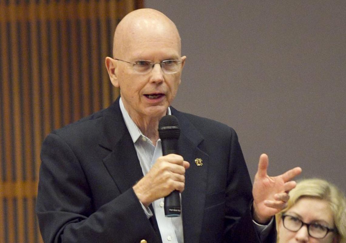 UNC Chancellor Emeritus and Professor James Moeser speaks during an emergency faculty meeting on Tuesday September 18, 2012 at the Fedex Global Education Center in Chapel Hill.