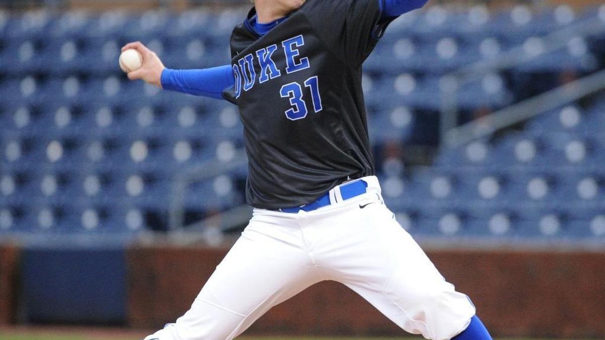 Duke's Kellen Urbon pitches during their game against Campbell on February 23, 2016.