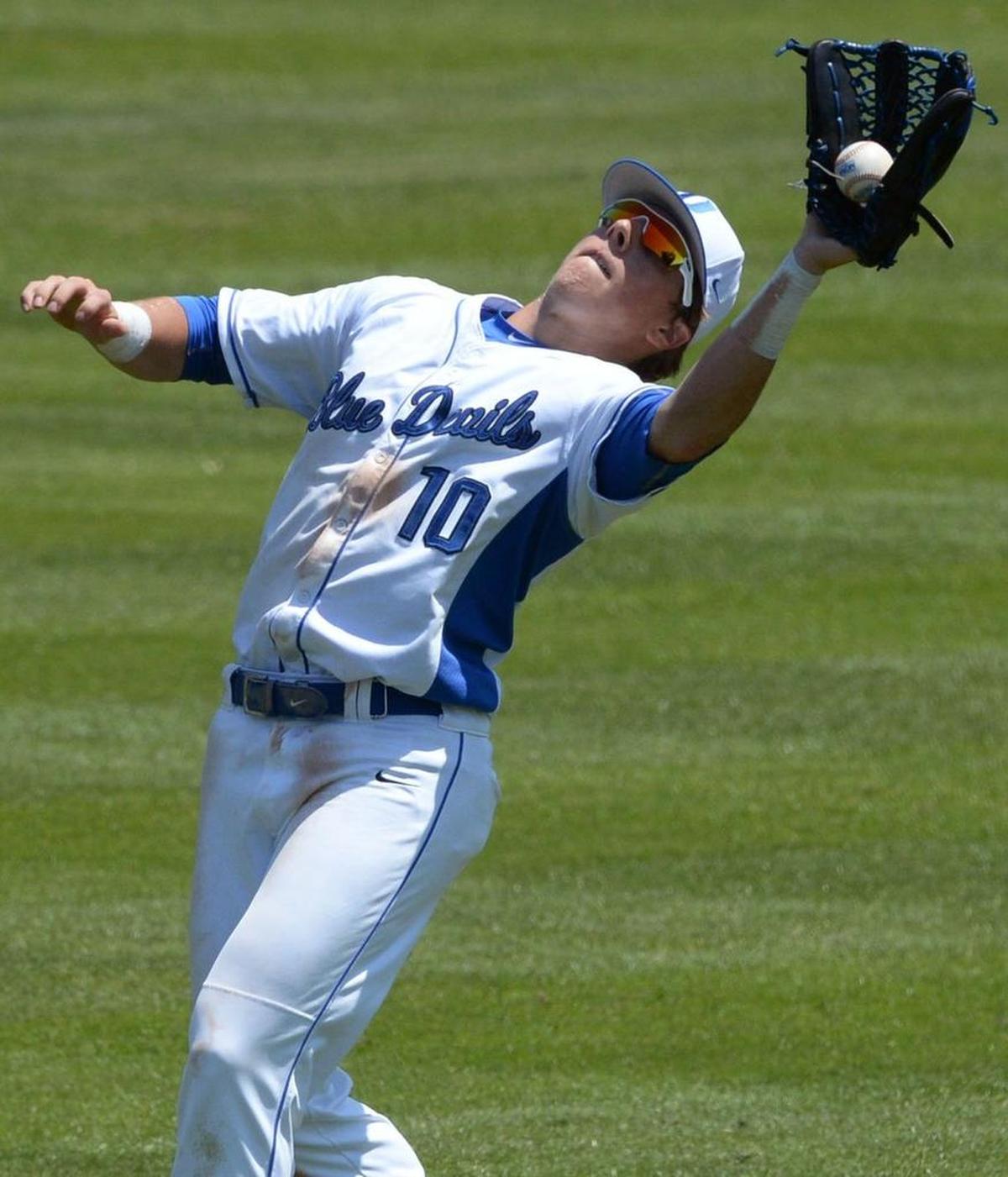 Duke’s Peter Zyla fields a fly-ball against Wake Forest in the ACC Baseball tournament in 2016.