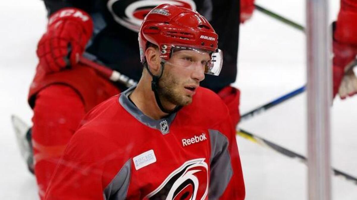 The Carolina Hurricanes Jordan Staal, foreground, watches as a play is diagramed as the team holds the first day of on-ice training camp at PNC Arena in Raleigh, N.C. on Sept. 23, 2016. The first game of the regular season is Oct. 13th in Winnipeg; the home opener is Oct. 28th against the NY Rangers.