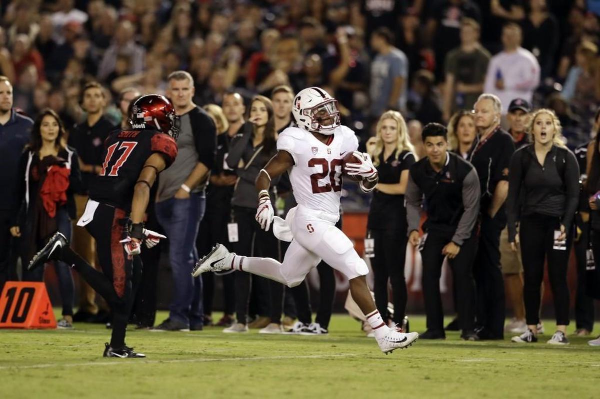 Stanford running back Bryce Love runs on his way to a touchdown during the first half against San Diego State on Sept. 16, 2017, in San Diego. (AP Photo/Gregory Bull)