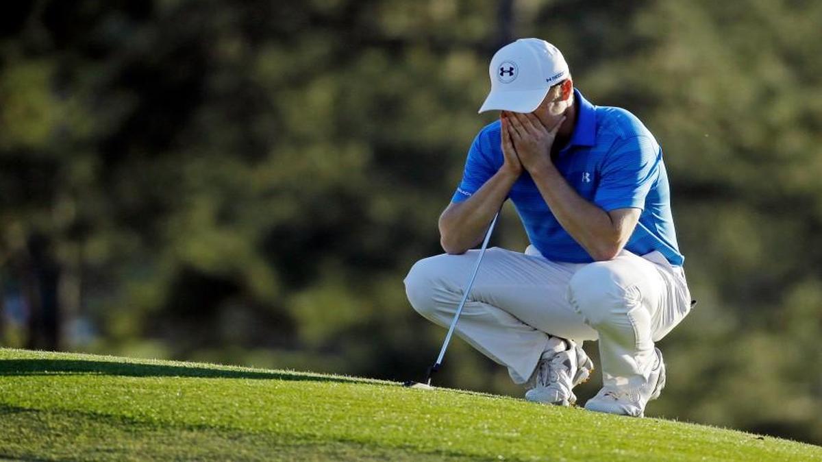 Jordan Spieth pauses on the 18th green before putting out during the final roundof the Masters Sunday. Though he had a horrible final round after starting the day with the lead, Spieth has never finished worse than tied for second.